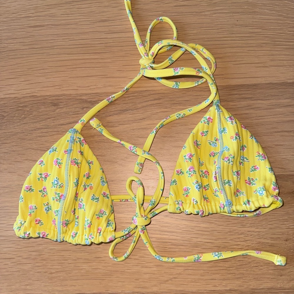 Frankie's Bikinis Sunny Floral Micro Halter Bikini Top